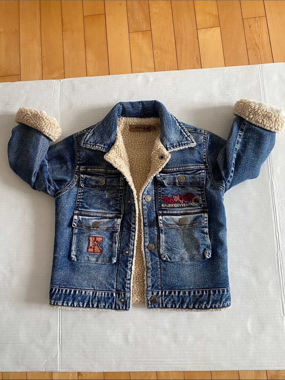 KALEI Kids Blue Sherpa-Lined Denim Jacket with button down snaps Size 7